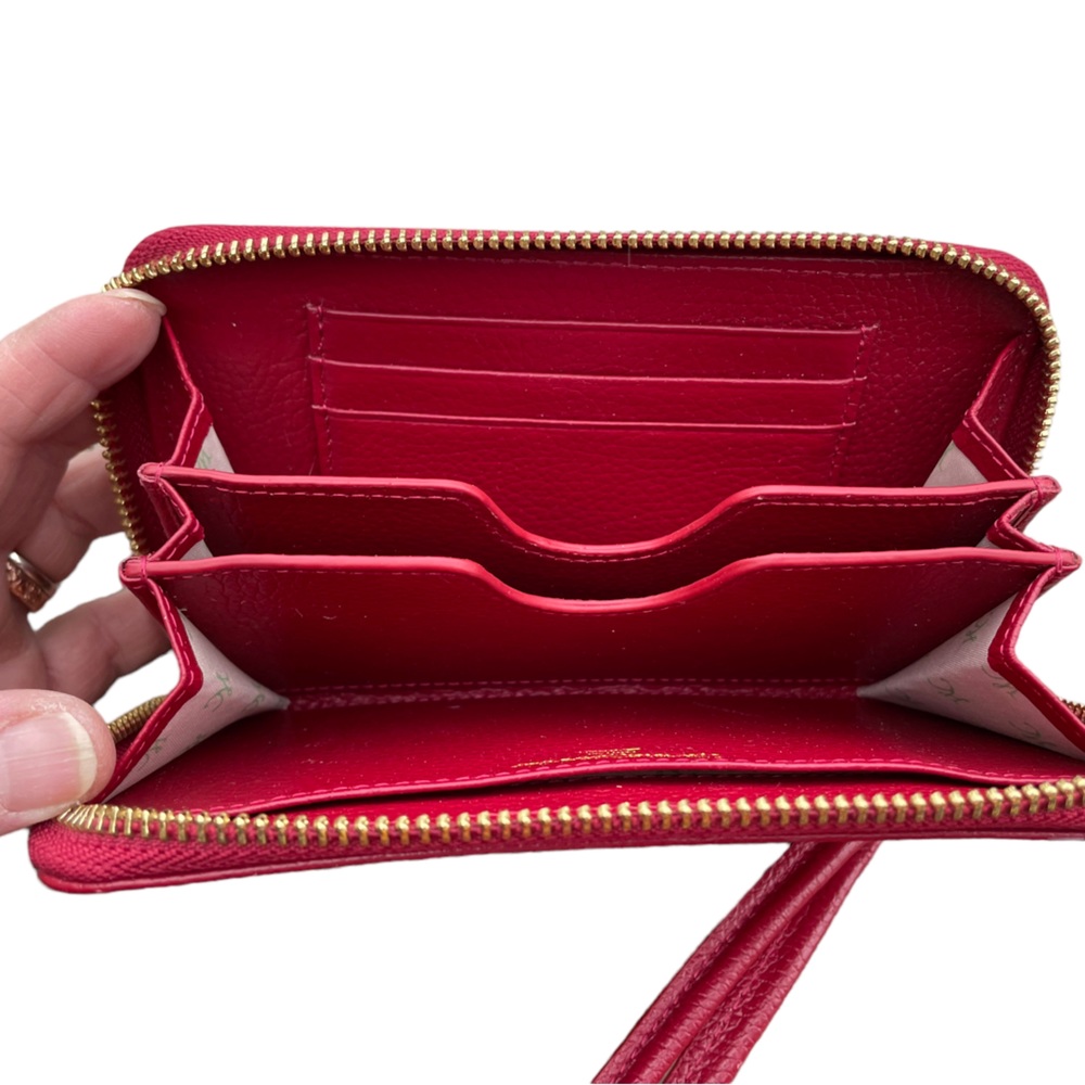 Martin & McArthur Hawaii Red Leather Wallet Wristlet Koa Wood Trim - Picture 5 of 7